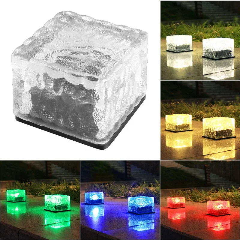 Garden Courtyard Pathway Patio Outdoor Decoration Waterproof Led Decorative Paving Rgb Solar Brick Ice Cube Light