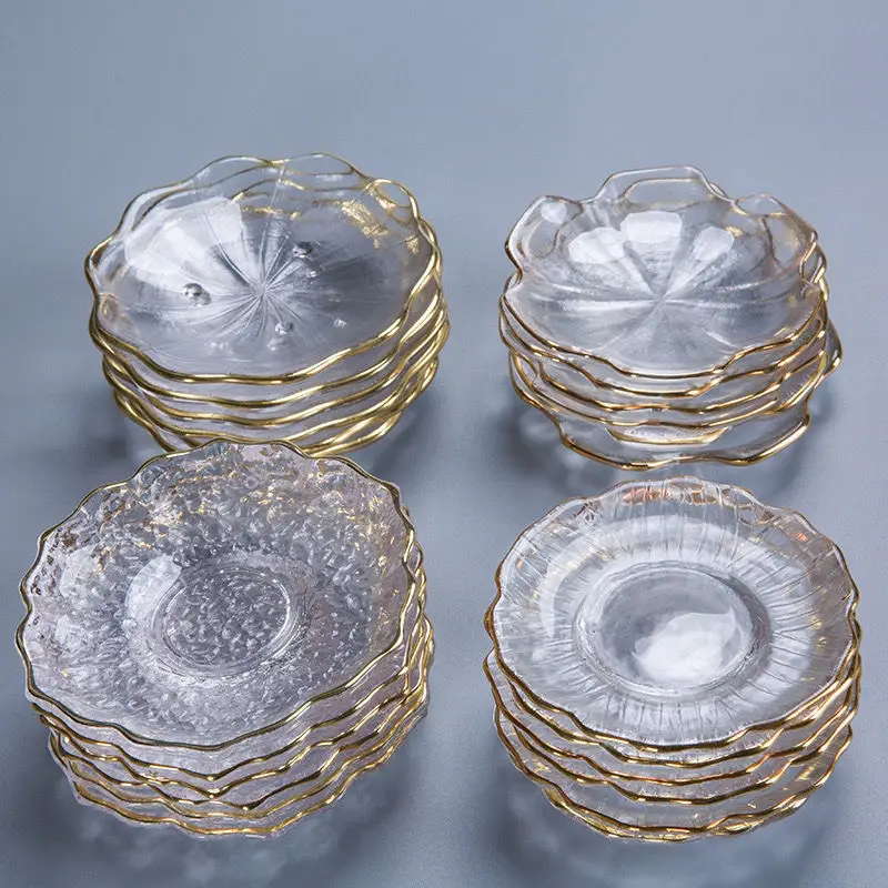 Exquisite handmade creative glass cup mat, high temperature resistant and heat insulation cup mat, Simple Japanese gold tea set