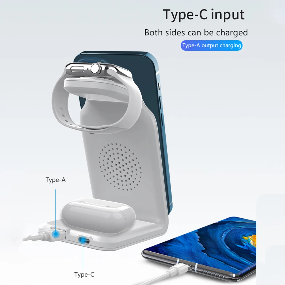 USLION 3 in 1 Wireless Charger Stand Station 15W 10W Qi  Wireless Charging Dock Mobile Phone Earphone Watch for iPhone