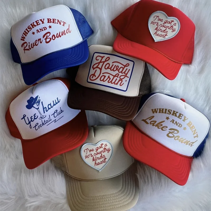 Custom Printing 100% Polyester  Mesh Trucker hat 5 Panels Rooster Caps Gorras Sports Baseball Foam Trucker Hat