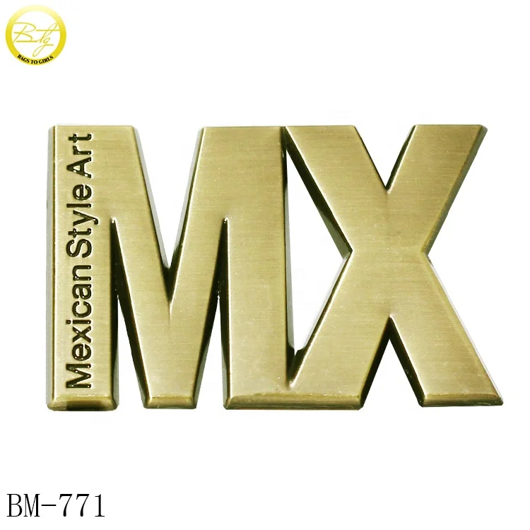 Custom purse metal embossed letter logos handbag accessory metal gold tags decorative alphabet name plate for leather wallet