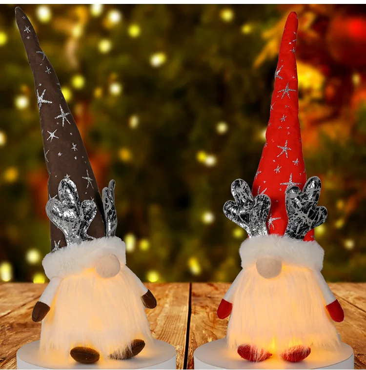 New Christmas Santa Elk Faceless Dolls Antlers Gnome With Lights Sitting Luminous Dwarf Elf Christmas Garden Decor Ornaments
