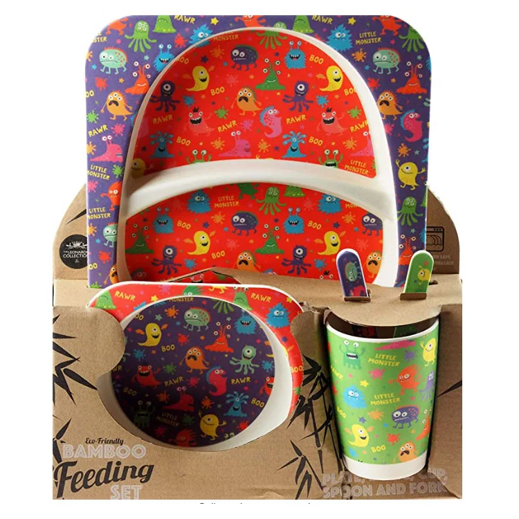Korean kids melamine bamboo dinnerware set with gift box packing