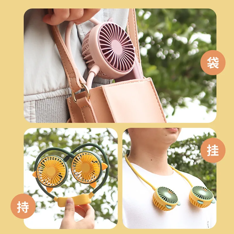 Neck Fan with Dual Wind Head and 2 Speed Adjustable sport outdoor neck fan air conditioner  mini portable usb rechargeable fan