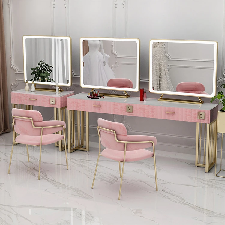Modern Large Mirrored Dressing Table Set LED Dressing Table With Led Mirror and Stool