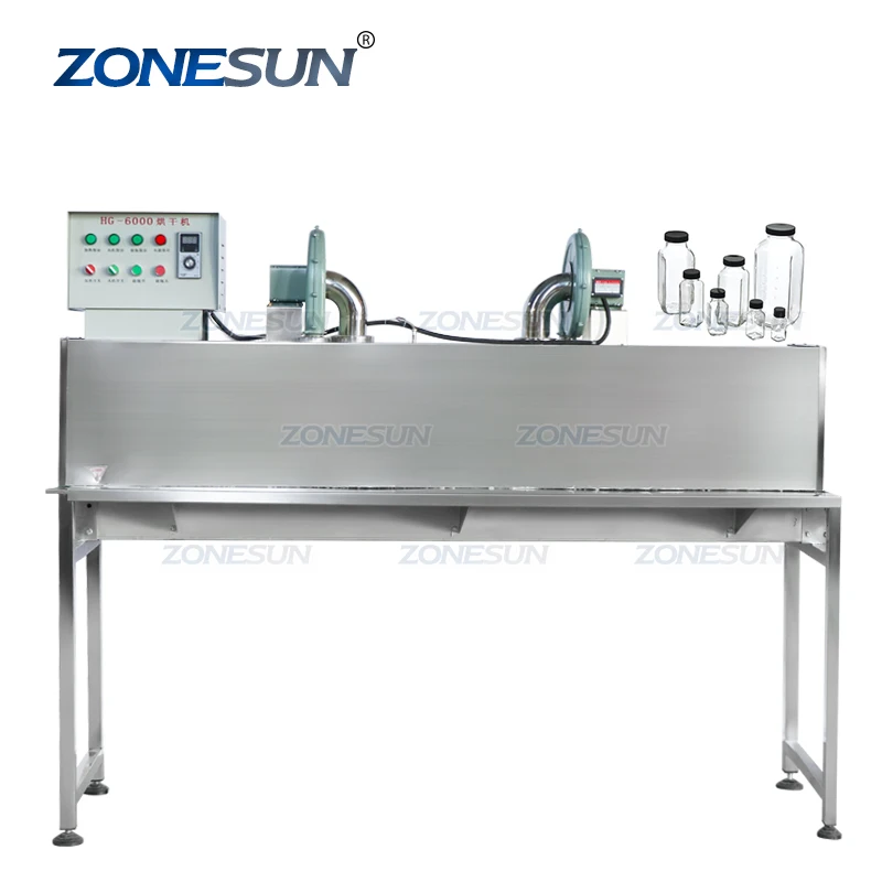 ZONESUN ZS-HG6000 Hot Air Glass Bottle Jars Tunnel Type Drying Machine High Temperature Bottle Dryer for Filling Production Line