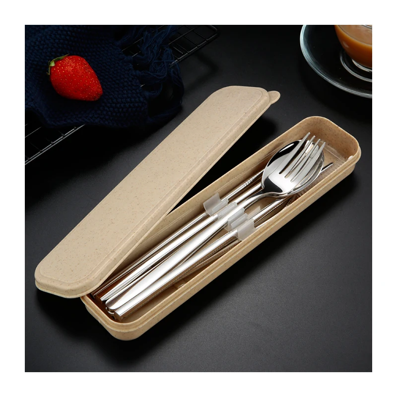Customizable logo/box reusable stainless steel travel cutlery set knife and fork spoon silver stainless steel cutlery set