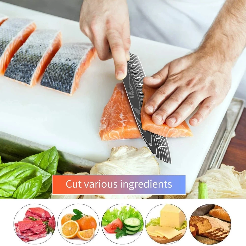 Knife Set 15-Piece Kitchen Knife Set With Wooden Block Laser Damascus Pattern Steel Pro Chef Knife With Scissor Sharpening Rod