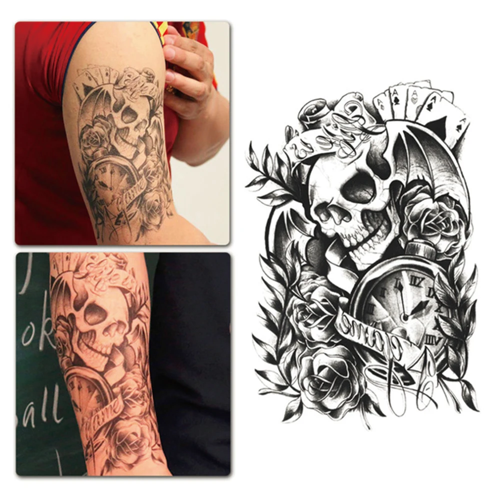 win $100  Cool Sexy Skull Tattoo Sticker Artificial Temporary Lasting Arm Tattoo Sticker For Men/Women