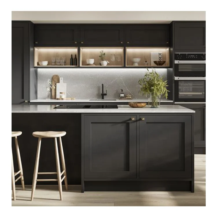 American Style Popular Solid Wood Carved Full Painting Kitchen Cabinet Furniture