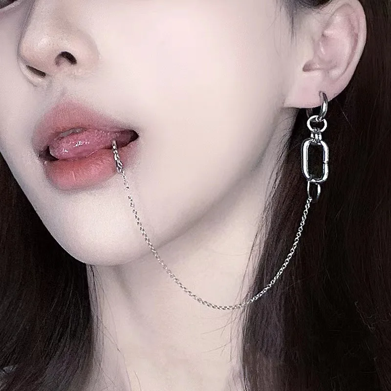 Fake Piercing Lip Clip Earring Anime NANA Okazaki Shinichi Cosplay Punk Chain Linked Earrings Hinged Lip Ring Accessories