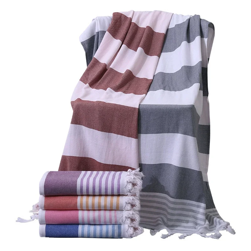 Wholesale 100% Cotton Beach Towels Natural Organic Customized Sand-Free Quick Dry Woven Adults Turkish Beach