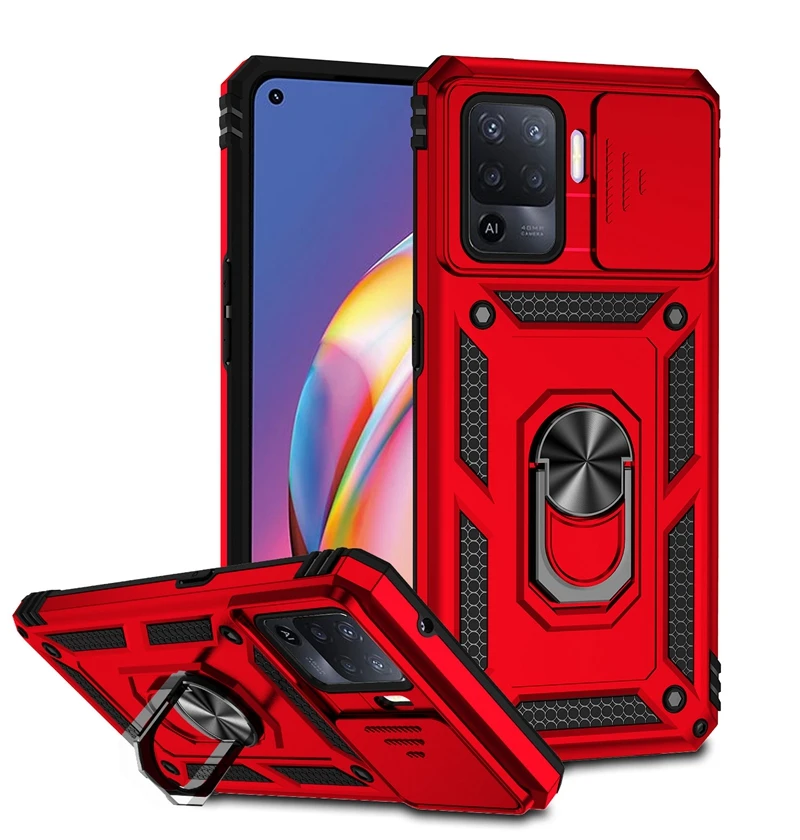 Slide Window Grade Ring Holder Shockproof Cover Luxury Cell Phone Case For OPPO A94 A74 F19 Pro A55 4G Case