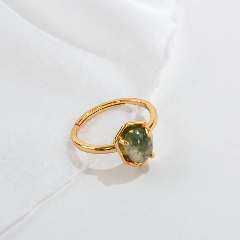 Женское кольцо из серебра 925 пробы с позолоченным зеленым Мохом и