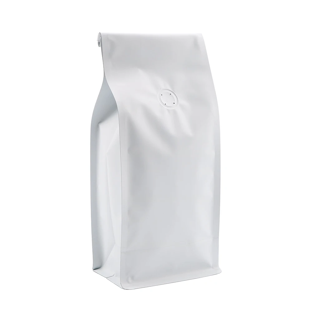 Custom 500g White Coffe Stand Up Flat Bottom Tin Tie Coffee Plastic Packaging Bag with Valve