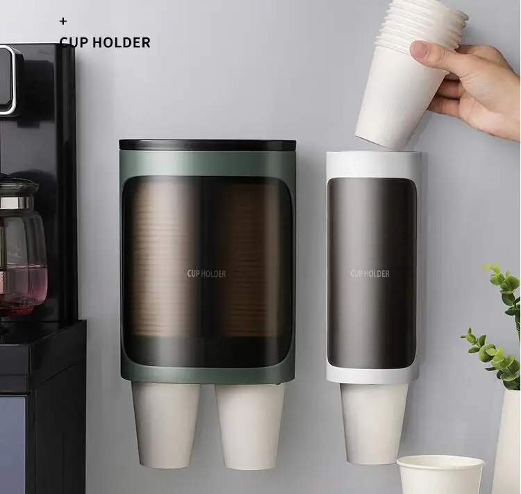 Household wall mounted disposable automatic cup remover punch free water dispenser rack paper cup holder