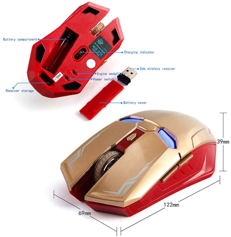 BT Mouse 2.4G Gaming Mouse Wireless Rechargeable Computer Charing Portable 3 Adjustable DPI Mouse for Mac IPad PC