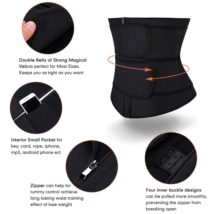 WAISTDEAR Latex Body Shaper Waist Trainer Trimmer Corset Double Waist Belt Cincher Zip Clip Workout Shapewear Slimming