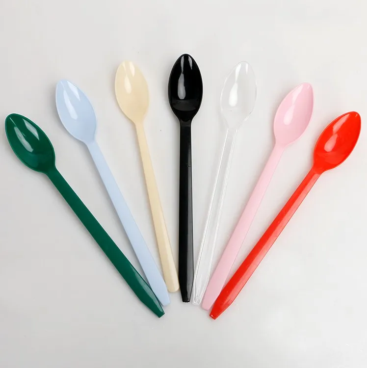 Экологичная пластиковая одноразовая прозрачная кофейная ложка с длинной ручкой для пищевого мороженого десерта