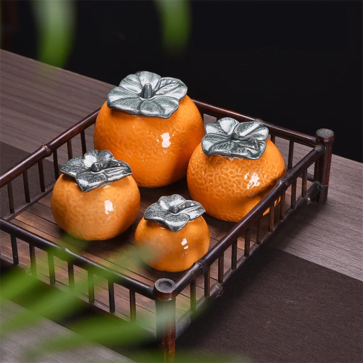 Harmony Wholesale Portable Food Container High Quality Fruit Creative Orange Tea Cans Ceramic Storage Jars