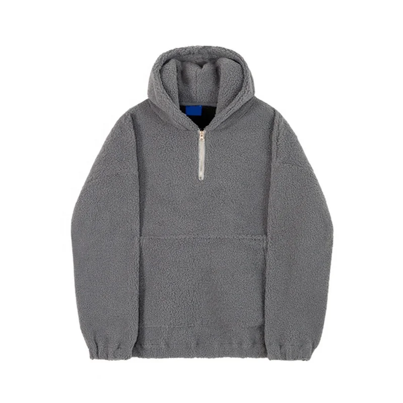 Manufacturer Custom 1/4 Zip Hoodies & Sweatshirts Lamb Wool Pullover Winter Thick Teddy Sherpa Fleece 500gsm Hoodie For Men