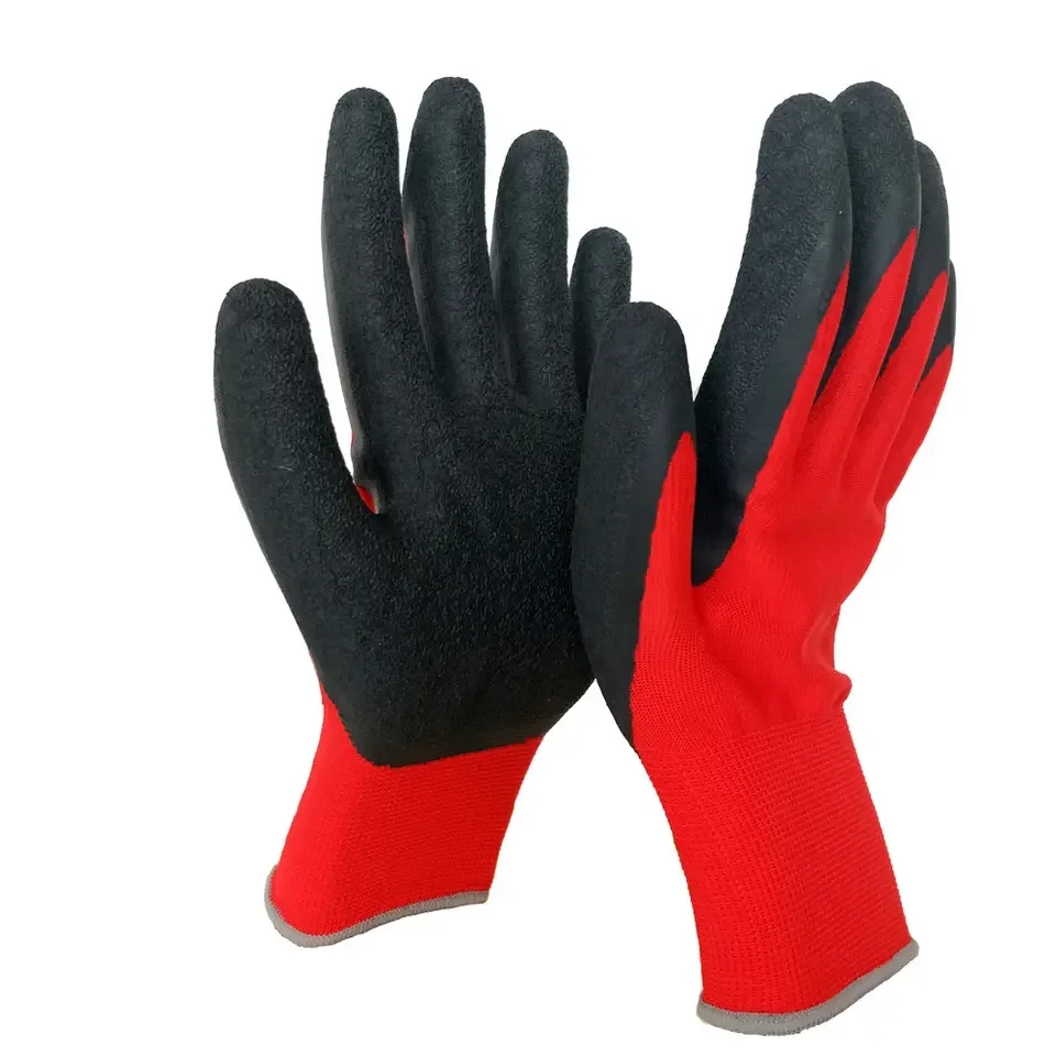 Hot Selling Latex Coated Gloves With 13 G Red Nylon Liner For For Work Construction