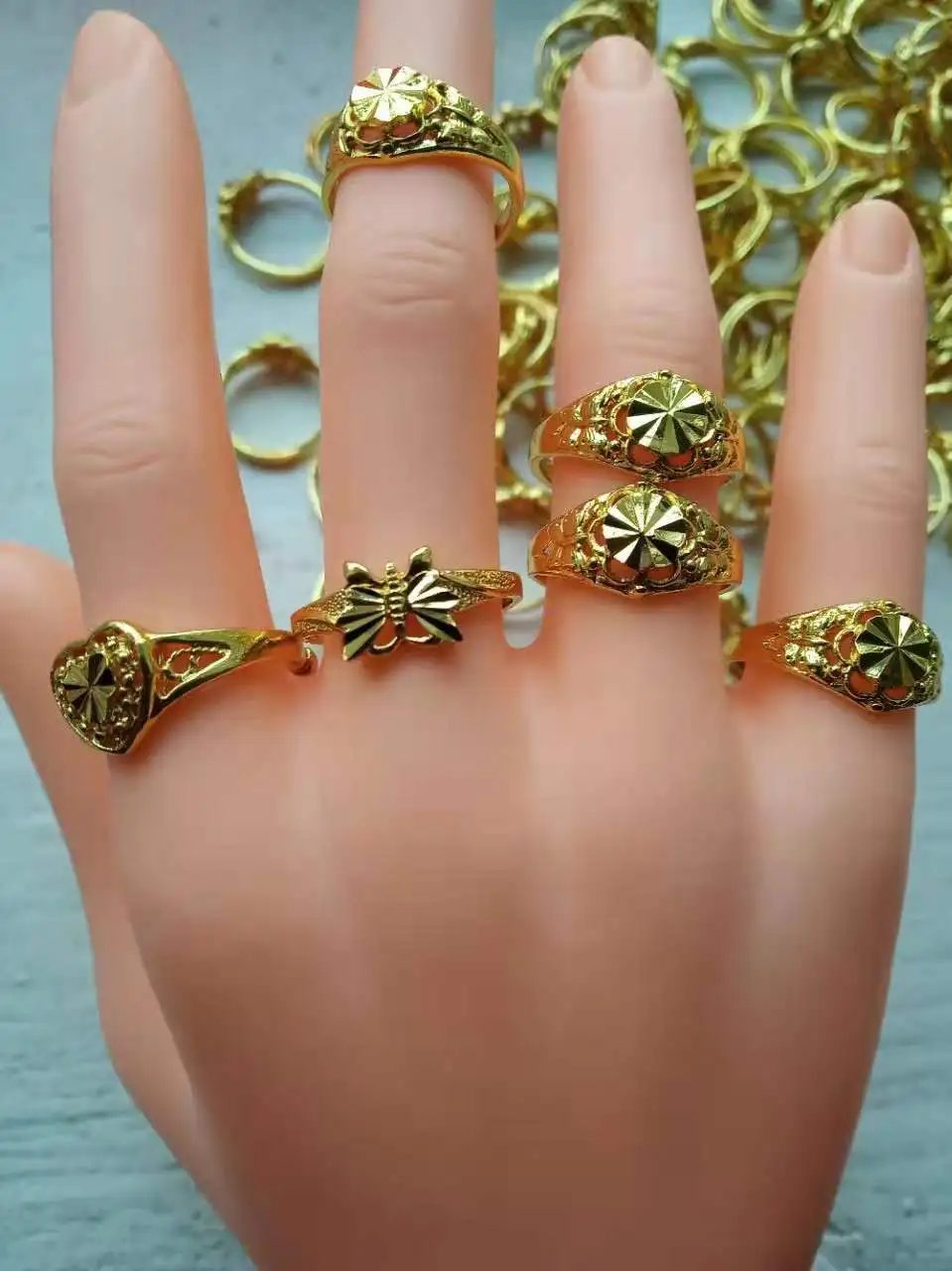PUSHI cheapest finger ring hotselling simple golden gold plated open finger ring bulk mix adjustable ring gold plated