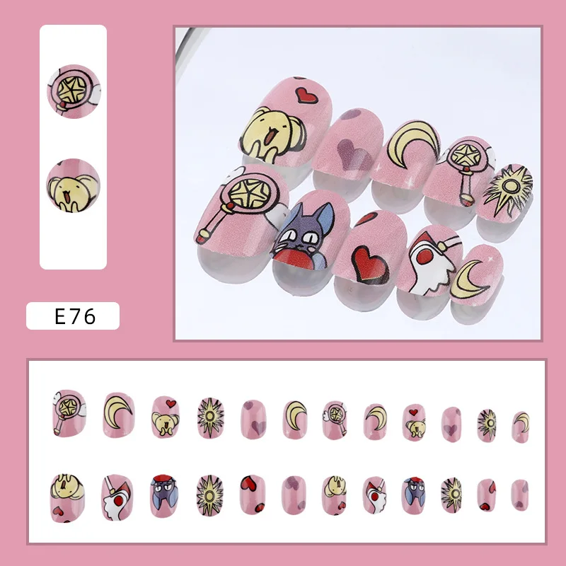 24 PCS Cute Wearing Nail Detachable Manicure Nail Patch Kids Cartoon False Nails