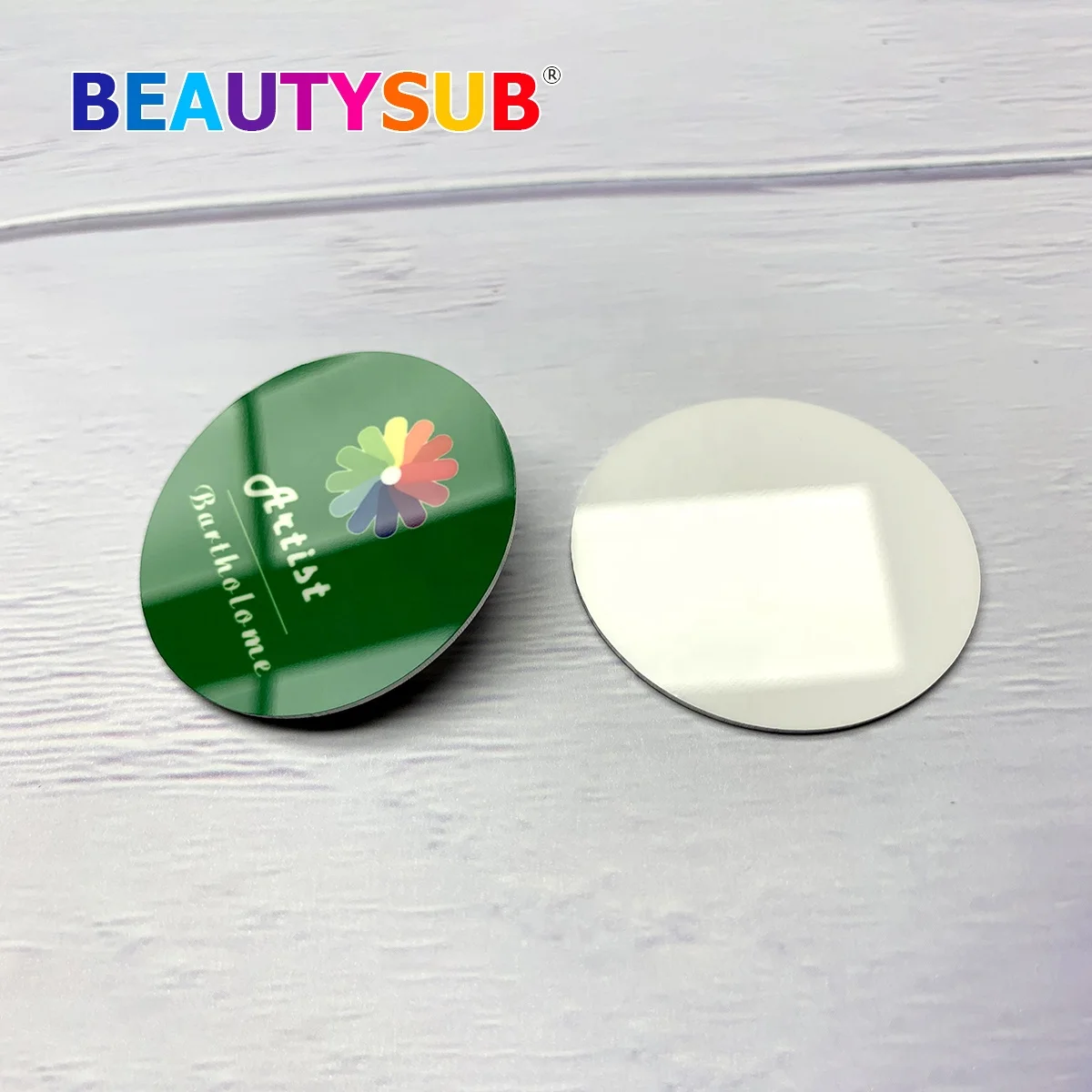 BEAUTYSUB 1 15 мм HD Глянцевый белый сублимационный алюминиевый именной значок с пластиковой брошью булавка термотрансферный металлический