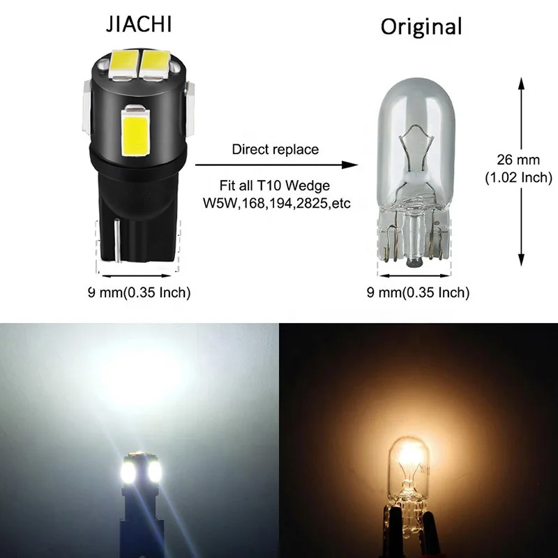 JIACHI FACTORY Super Bright Car W5W T10 Led Light Bulbs 194 168 5630 6SMD 12V White Auto T10 Led Strobe Interior Clearance Lamps
