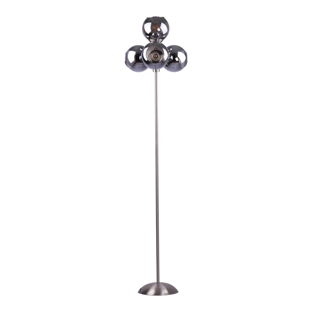 
High quality Top selling Modern simple luxury led home decor Europe glass ball thread satin nickel metal floor lamp 