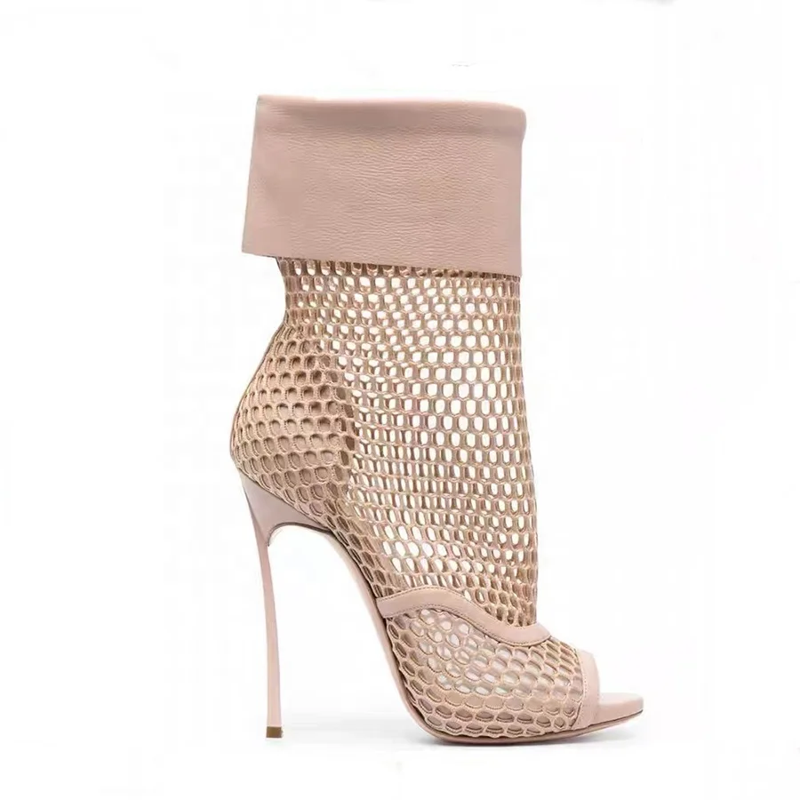 Fishnet upper female heel shoes women spring high heels 2022 open toe stiletto boots style wholesaler price MOQ 30 Pairs
