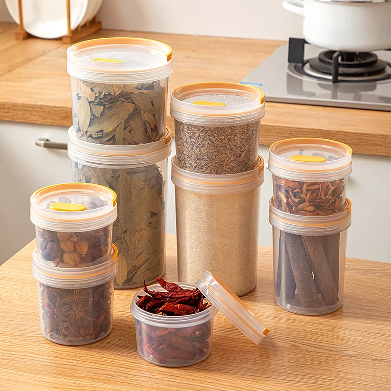 Large Capacity Sealed Preservation Food and Spice Jar Plastic Stackable Round Storage Tank for Kitchen