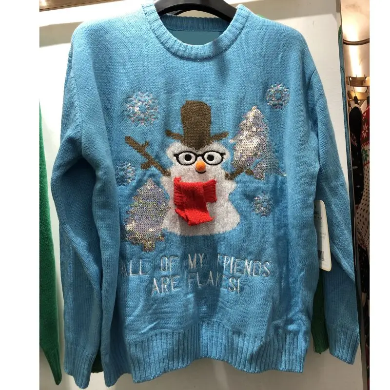 
Ugly Christmas knit sweater funny Characters jacquard cardigan with pearls ,pompoms ,sequins and winter thick pullover 