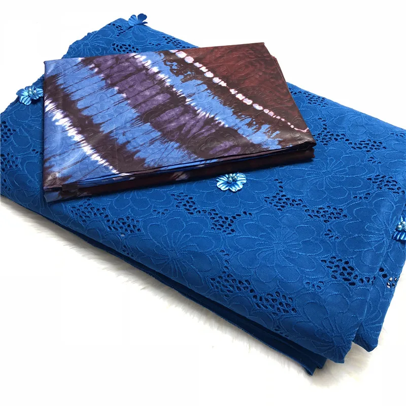 Hot sale African Guinea Bazin Brocade Damask Fabric with Embroidery Swiss Lace for Femme Bazin Riche Brode Fabric 5+2.5yard/set