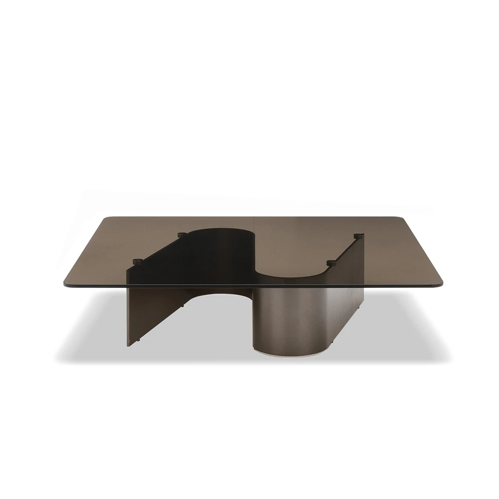 high end furniture glass top modern coffee table with stainless steel bronzed base bander table tempered glass top