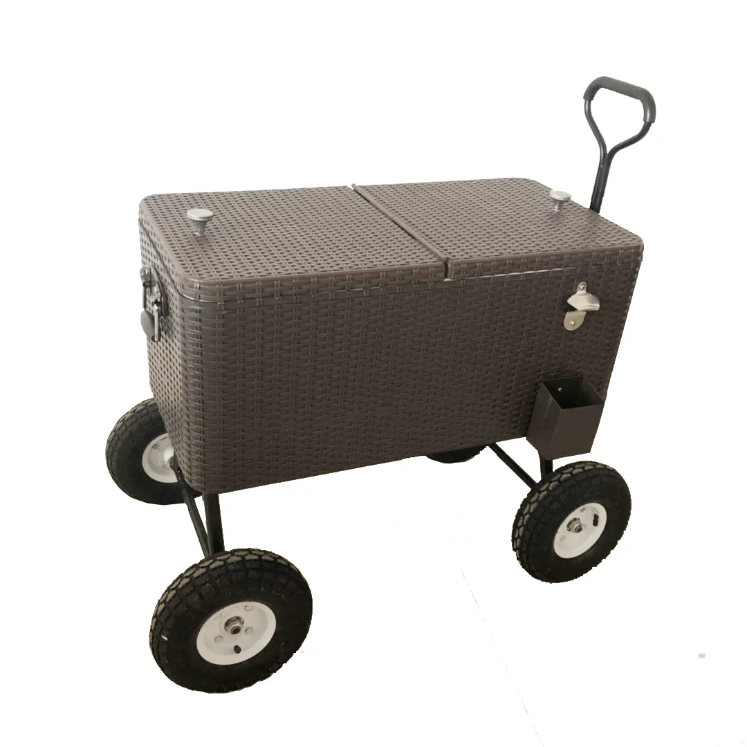 Yoho Rattan Steel  Cooler Cart Beverage cooler box Rolling Cart with wheels