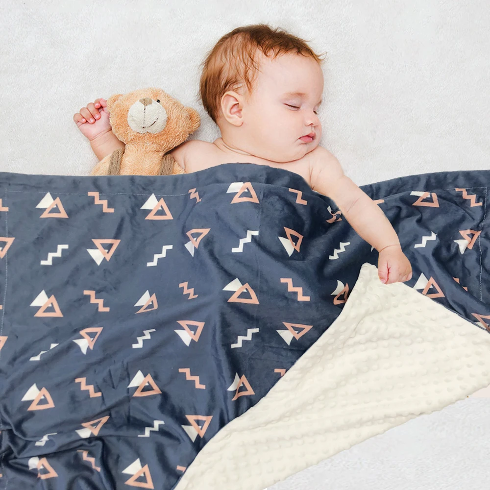 Hot Sale Super Soft 100% Polyester Custom Cartoon Printed Minky Fleece Baby Dot Blanket Minky Baby Blanket For Sublimation