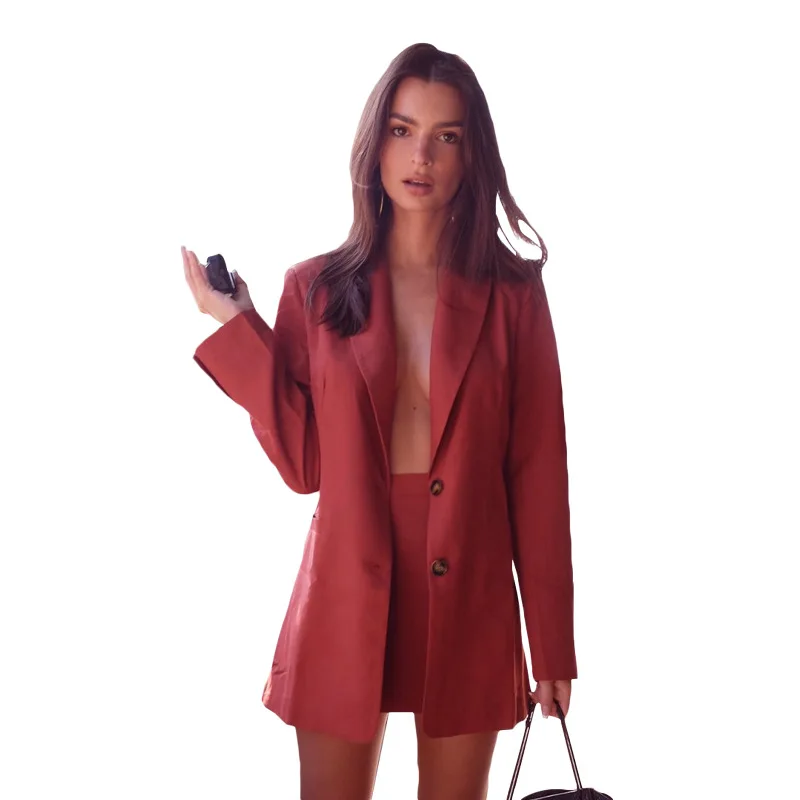 Ladies Office Wear Women Elegant Long Sleeve Jacket Turn Down Collar Button Feminina Suit Coat