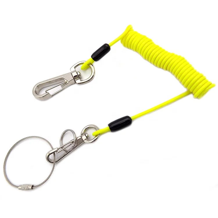 Plastic retractable Coil Spring Release Lanyard With Double Snap Hooks for safety