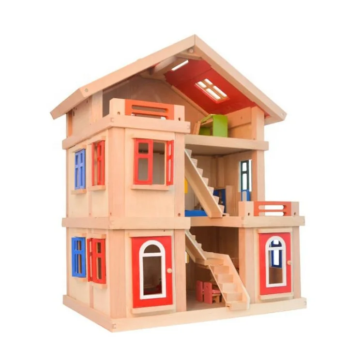 Children handmade Big Castle kids diy Wooden big doll house