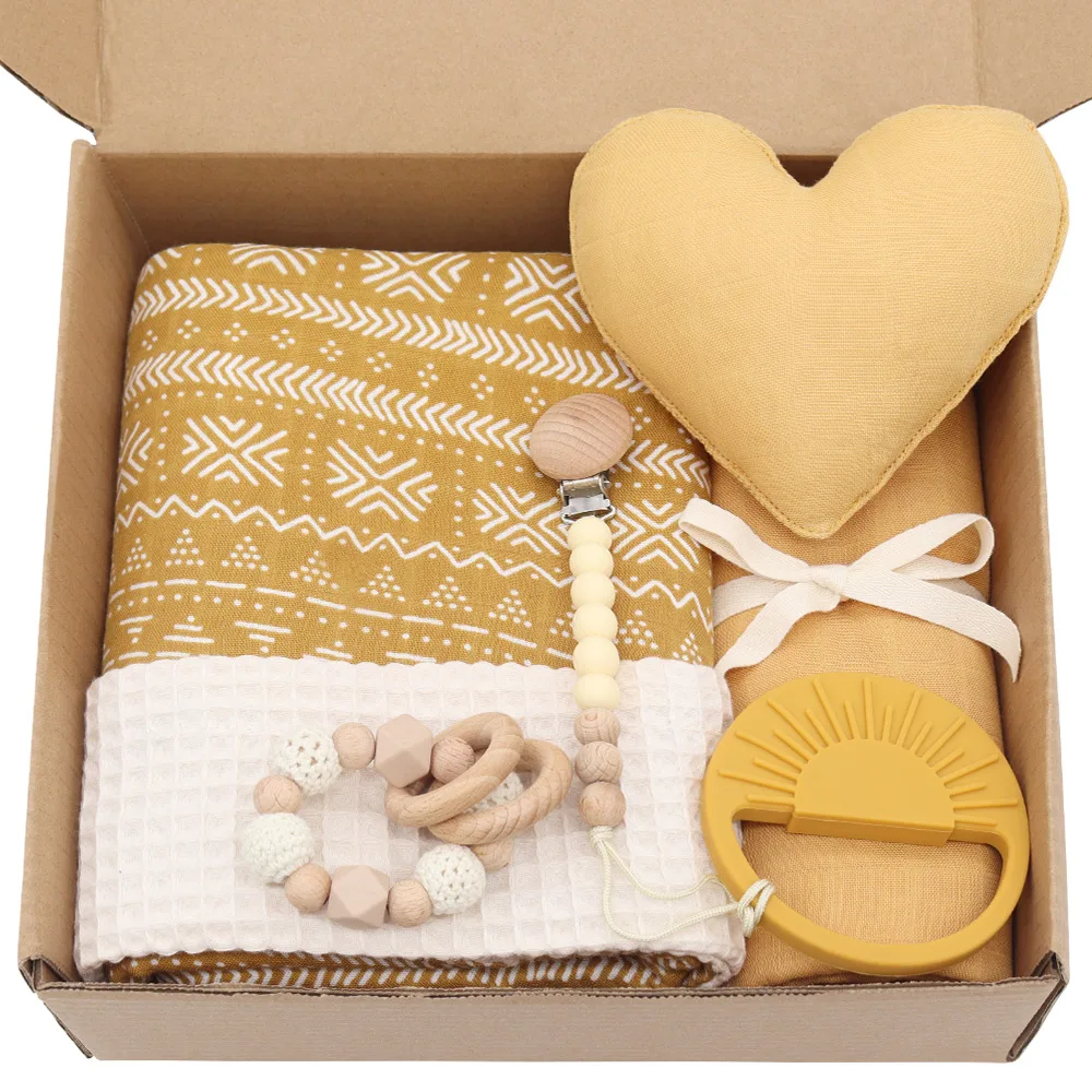 Lifetree Customized Bamboo Cotton Muslin Waffle blanket Milestone wooden  Card Crochet  Flower Romper  Newborn Baby Gift Sets