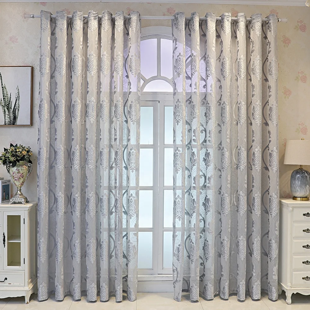 Nice Europe style geometric grey soft velvet jacquard living room curtain for window hot home bedroom sheer curtain