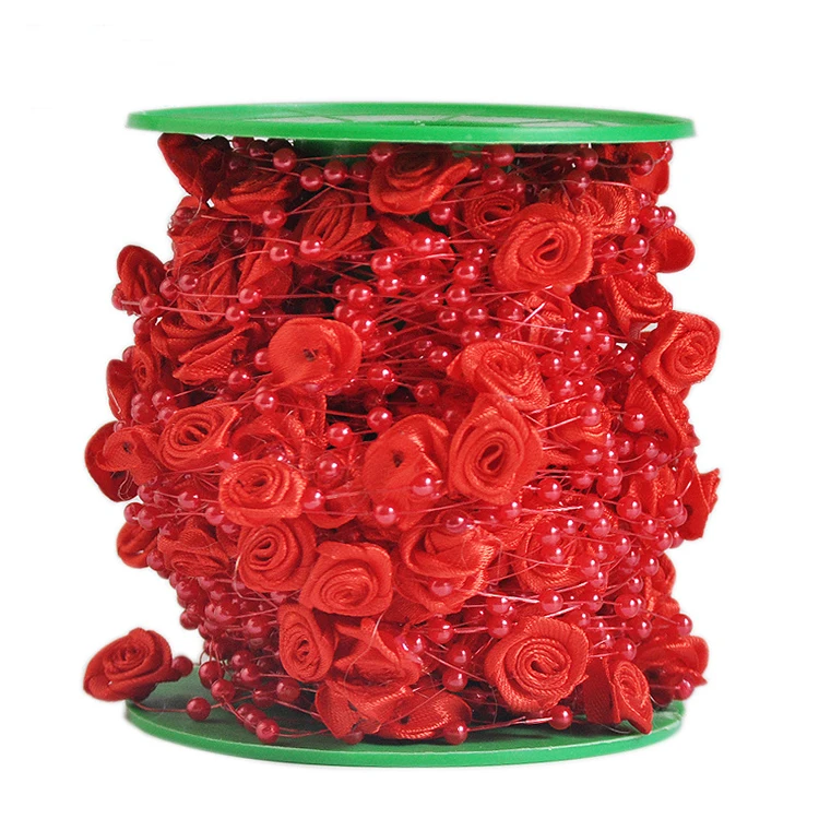 Fishing line artificial pearls string beads chain garland with silk flower for wedding party decorations