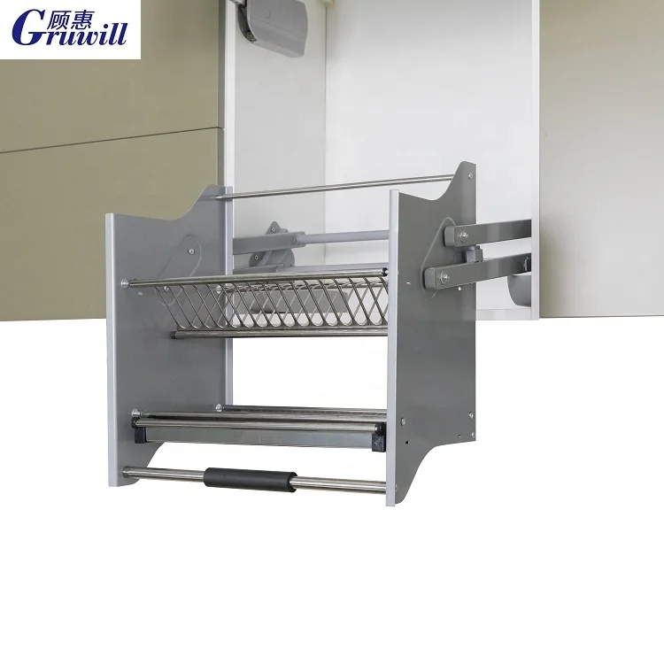 Kitchen Cabinet Elevator Lift Baskets Pull Down Dish Rack Baskets for Storage Cabinet and Pantry Organizers GEB80SS-1 2 Layers