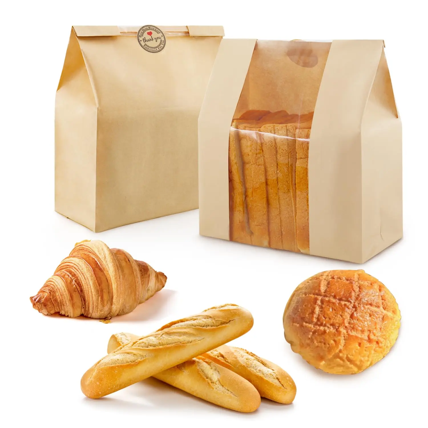 Wholesale Eco-friendly Bread Bakery Packaging Bags Baguette Kraft Paper Takeaway Loaf Bag Container With Window For Bakery Shop