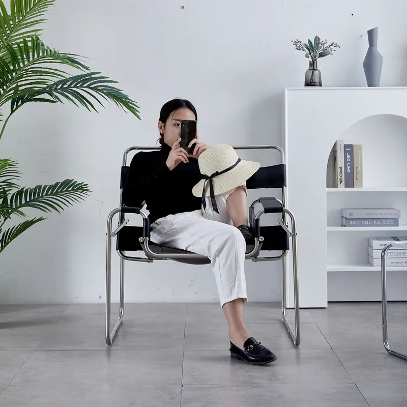 2022 Новое поступление современное простое минималистичное кресло для гостиной из нержавеющей стали кожаное кресло для отдыха дизайнерское кресло