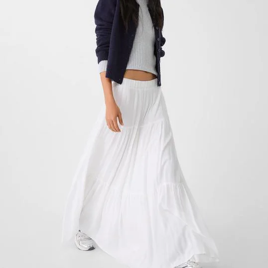 Custom Wholesale Casual Maxi Long White Boho Skirt For Women