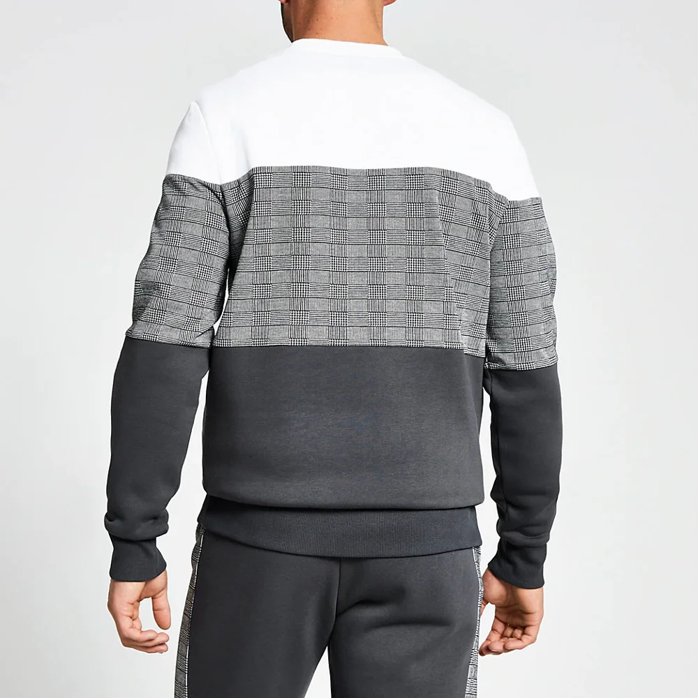 2022 French Terry Cotton Sweat Shirts  Long sleeve Stripe Check Colour Block Slim Fit Sweatshirt Crewneck Sweatshirts