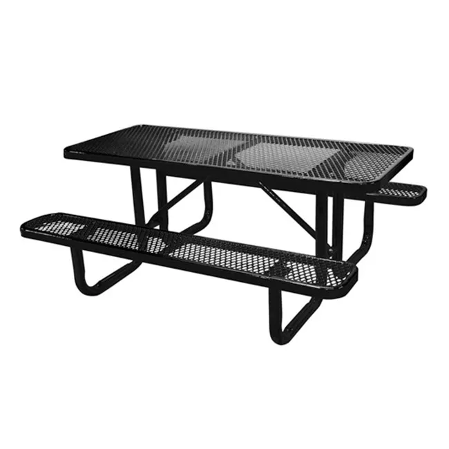 american style outdoor thermoplastic steel table with bench garden modern long metal mesh picnic table
